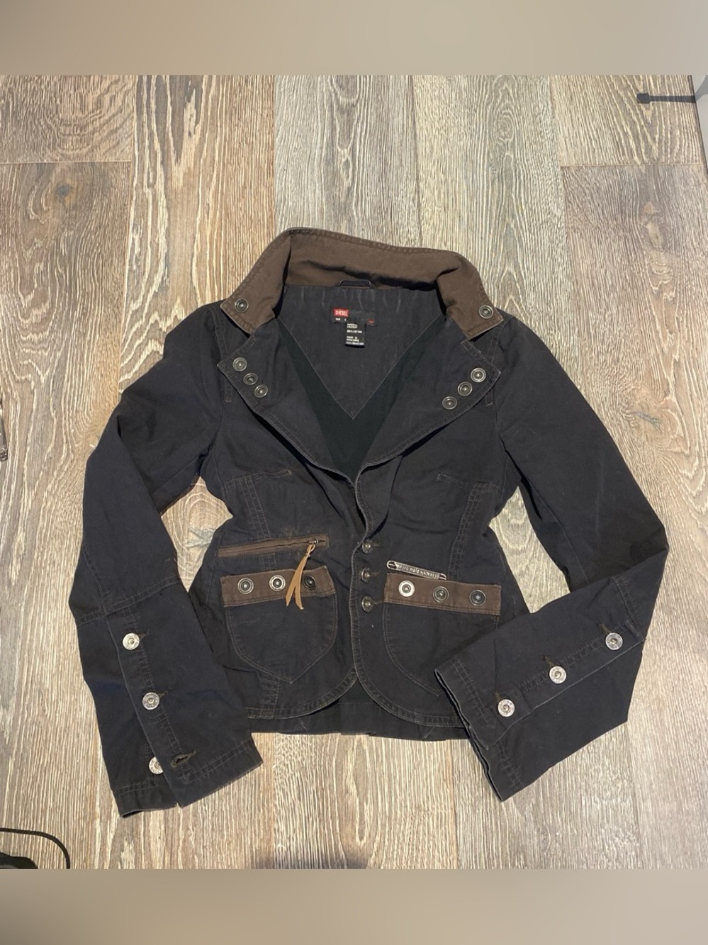 Authentic Vintage Diesel Black Jacket with Brown Trim